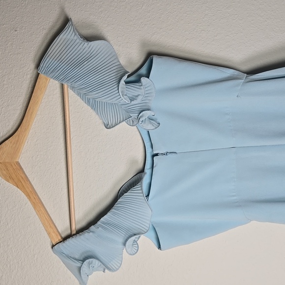 BCBGMaxAzria Asher Powder Blue Flutter Sleeve Mini Cutout Frilly Ruffle dress - Picture 9 of 10